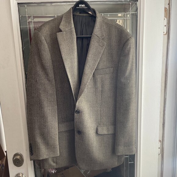 CHAPS Men’s 46R Herringbone Wool Sport Coat Suit Jacket Blazer Grey/Black - Picture 1 of 8
